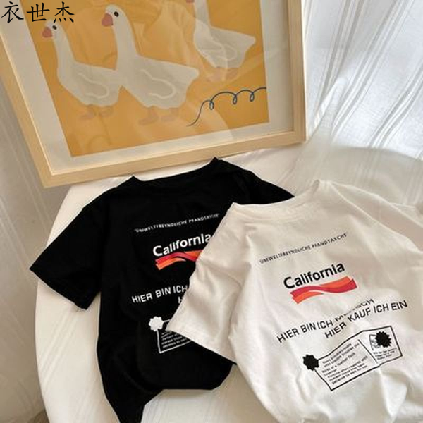

short-sleeved 2022 summer new products for boys and girls printed letters short-sleeved t baby korean round neck t-shirt, Blue