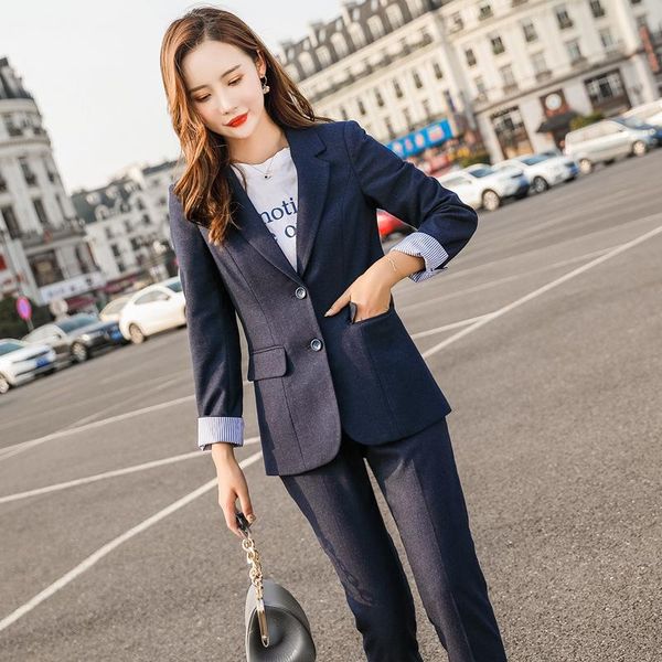 

women's suits & blazers female elegant formal office work pant 2 pieces set for suit blazer and trouser business uniform clothing, White;black