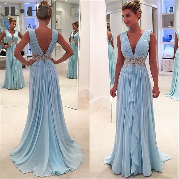 

party dresses arrival light blue chiffon prom deep v neck off the shoulder high low long dress with beaded evening gowns, White;black