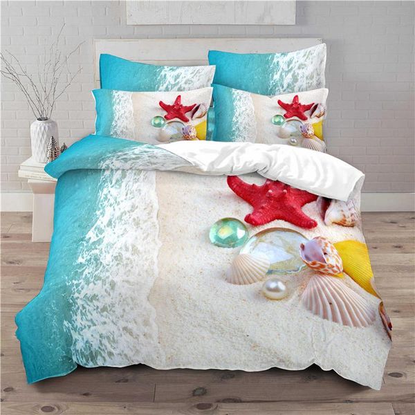 

bedding sets luxury 3d beach theme printed 2/3pcs set comfortable kid duvet cover pillowcase home textile single  and king size
