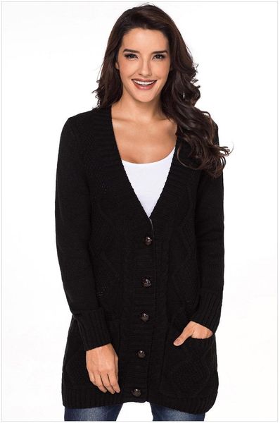 

women's sweaters european casual single-breasted clothes women 2021 solid color pocket plus size knitted sweater female q003, White;black