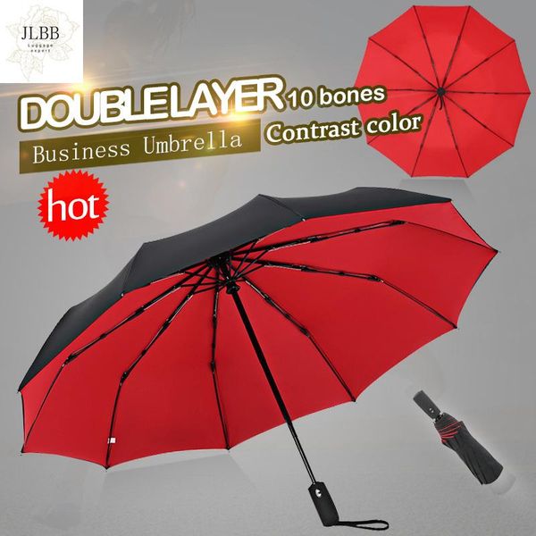 

umbrellas automatico doppio antivento femmina maschio dieci ossa auto lusso ombrelli grandi affari uomo pioggia donna parasole regalo