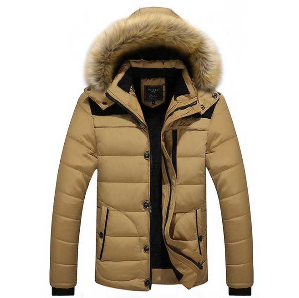 

men's trench coats 2021 autumn and winter casual cotton-padded solid color cardigan business gentleman hooded jacket, Tan;black