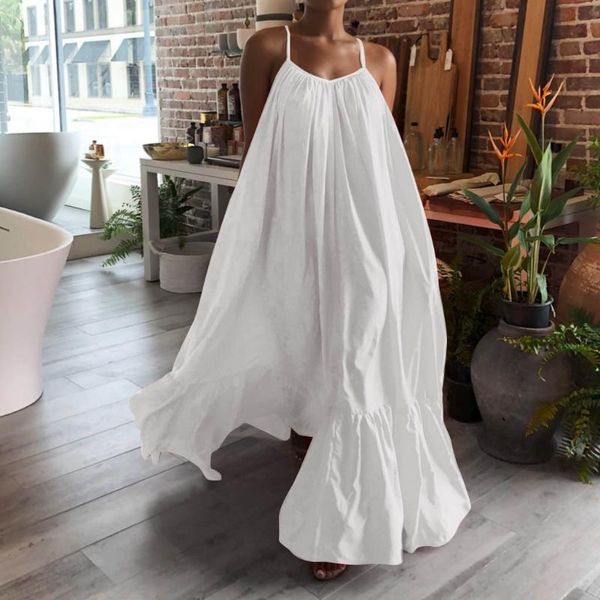 

casual dresses 2021 summer dress women short sleeve ruffled maxi long loose solid pleated beach vestido robe plus size, Black;gray