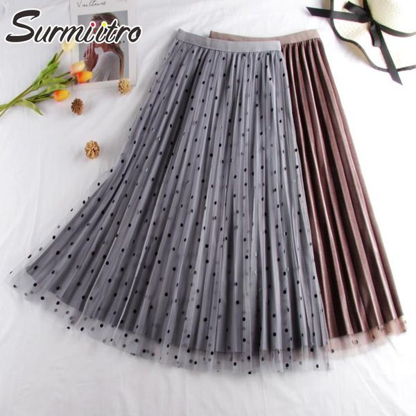

skirts dot print reversible skirt womens 2021 spring fashion korean high waist pleated female long a-line, Black