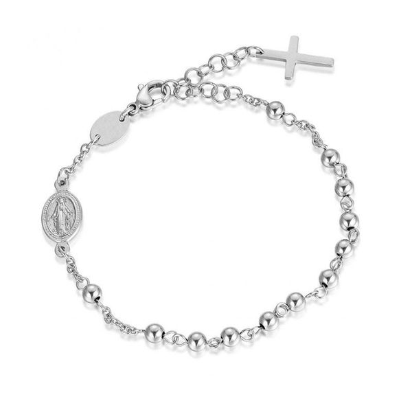 

link, chain runda fashion rosary stone bracelet for women stainless steel cross bracelets jewelry, Black