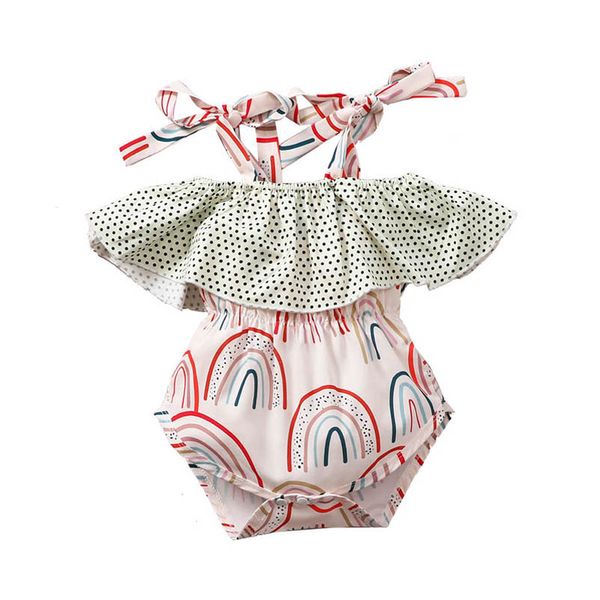 

baby rompers girls one piece clothing infant clothes dress cotton summer dot lace cartoon rainbow print jumpsuit bodysuits onesies b7192, Blue