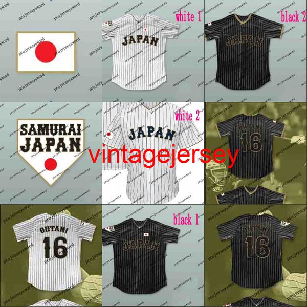 

los angeles shohei ohtani jersey angels japan samurai 16 black white pinstriped 100% stitched mens womens youth custom baseball jerseys whol