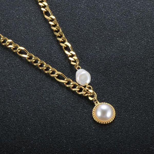 

chains fashion irregular pearl necklace thick chain with big round charm choker for women minimalist jewelry gift, Silver