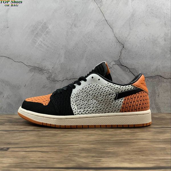 

2021 mens shoes jumpman 1 low knitting shattered backboard trainers 1s black white orange outdoor sport sneakers, White;red