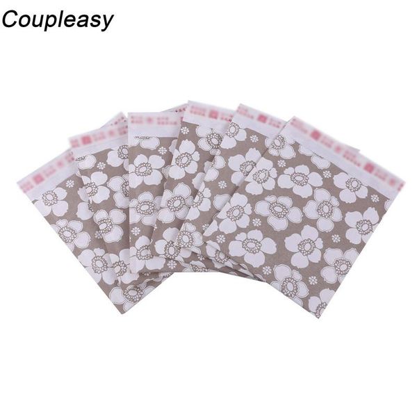 

20pcs gray kraft paper envelope white flower printed bubble mailer self seal envelopes with 11x13cm/14x16cm packing bags