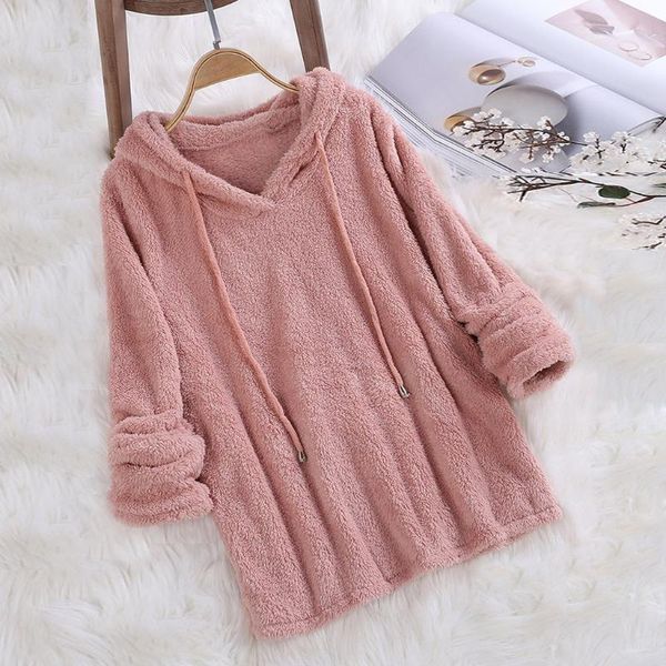 

women's hoodies & sweatshirts women fashion plush casual solid hooded long sleeve blouse autumn winter warm pullover sudadera mujer, Black