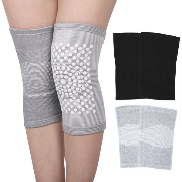 

gray 1 pair knee sleeve pad brace stretchy spontaneous fever magnetic therapy joint protection breathable durable elbow & pads, Black;gray