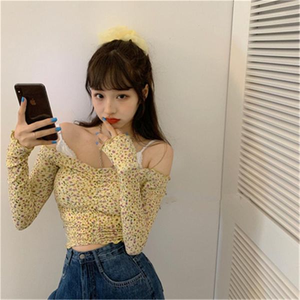 

women's t-shirt summer clothes for women 2021 short floral bottoming shirt with tight-fitting western the small z21, White