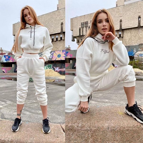 

women's two piece pants sondr women sports 2 pieces set sweatshirts pullover hoodies suit 2021home sweatpants trousers outfits solid ca, White