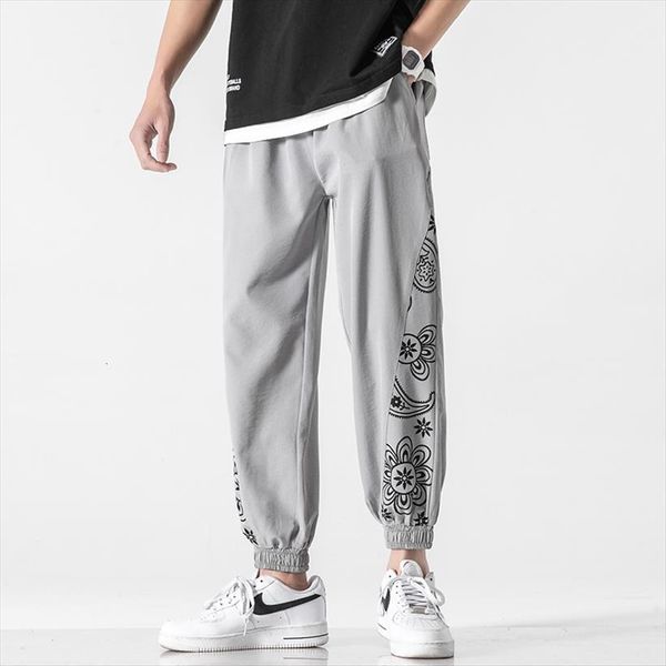 

summer hong kong style large women pant size cashew flower ice silk farbic ankle length pants, Black