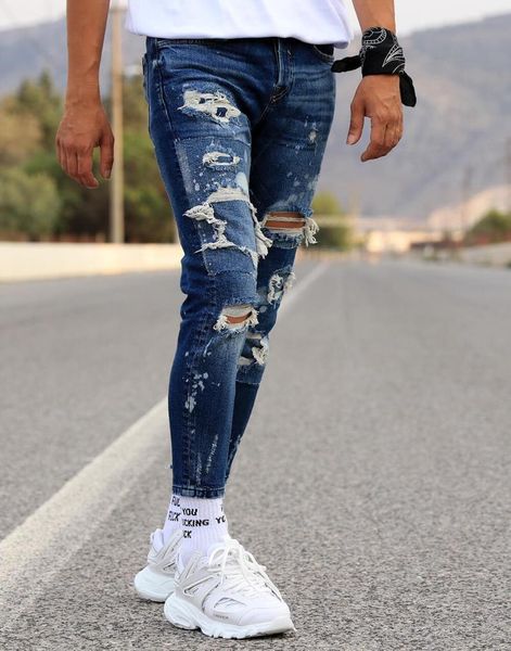 

men's jeans premium blue paint splatter boyfriend