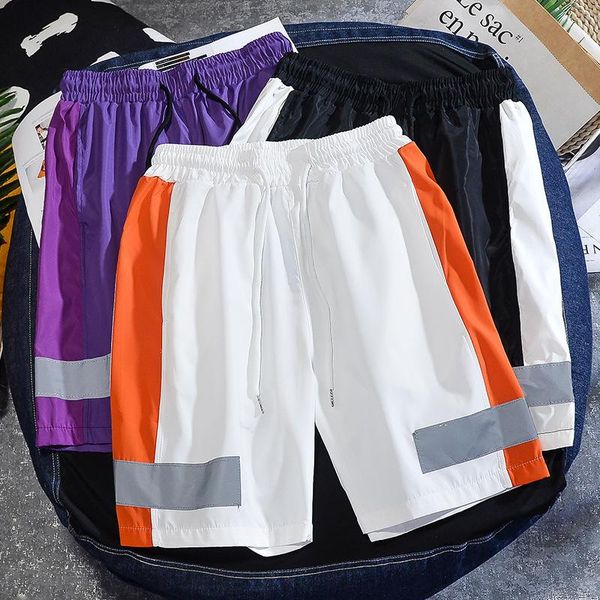 

summer men casual shorts men's reflective streetwear fashion straight drawstring short male 2021 drop, White;black