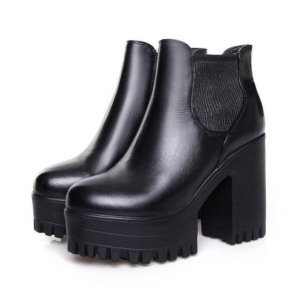 

boots lucyever genuine leather chunky heels ankle for women high autumn winter black platform shoes woman punk booties