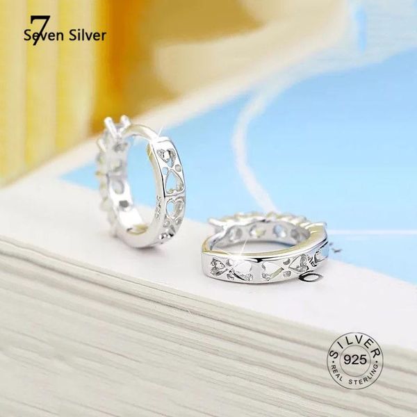 

hoop & huggie 925 sterling silver hollow heart-shaped earrings single row cubic zircon for women fine jewelry trendy, Golden;silver