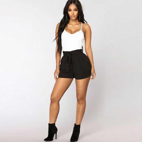

women's shorts 3 colors women casual summer short pants female loose bow beach high waist trousers outfits plus size, White;black