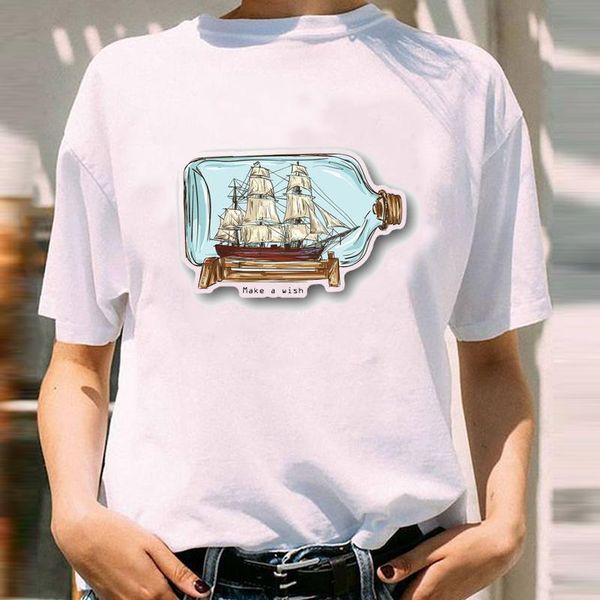 

women's t-shirt women lovely vintage fashion cartoon travel cute spring summer short sleeve lady print sweet clothes tees tshirt, White