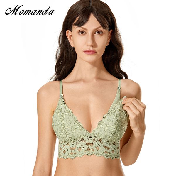 

momanda women's wire maternity nursing lace bra lightly lined bralette 210318, White