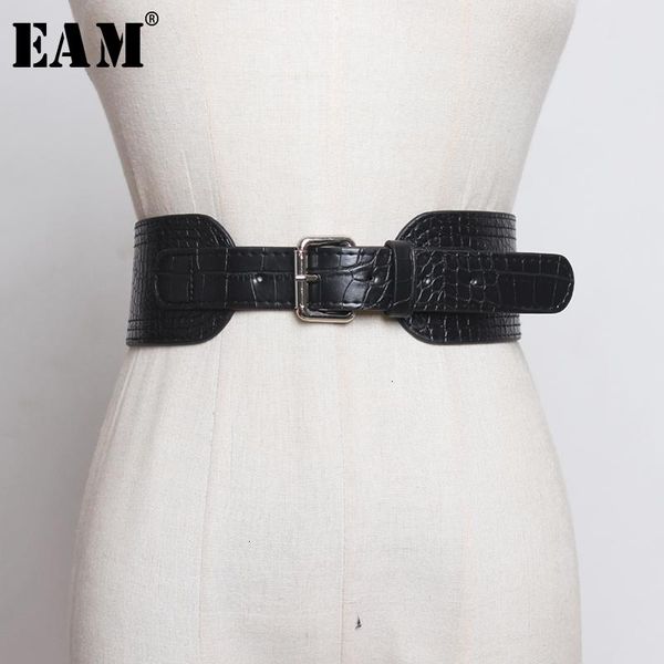 

[eam] pu leather multicolor buckle split joint wide belt personality women fashion tide all-match spring autumn 2021 1k757 belts, Black;brown