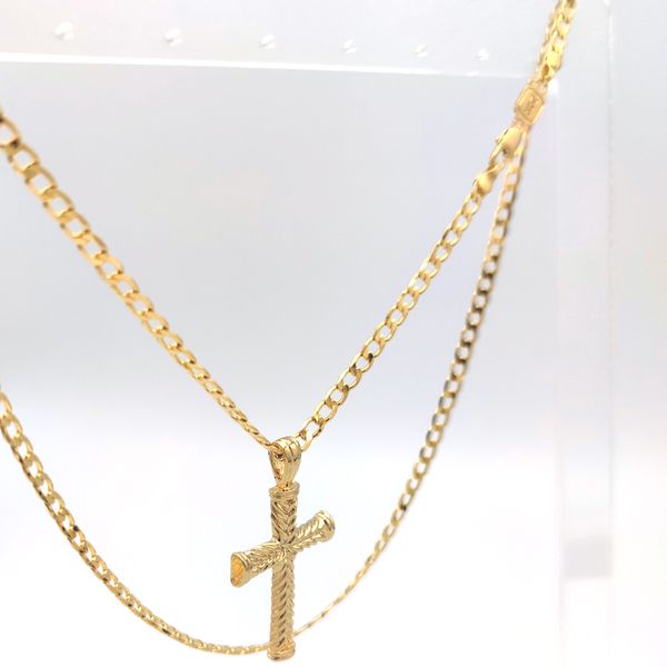 

24 k real gold filled cross pendant necklace curb length chain 60 cm, Silver