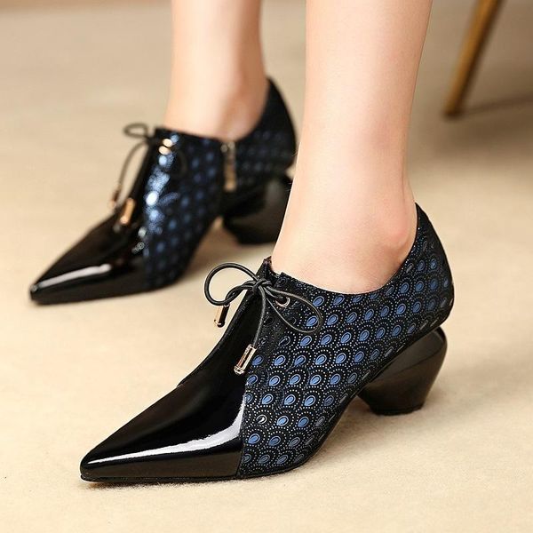 

boots goddess2021 peacock pattern single shoe woman deep-mouth abnormity with blue small genuine leather shoes, Black