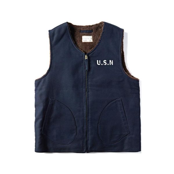 

men's vests repro usn wool lined vest vintage navy winter men n-1 deck waistcoat, Black;white