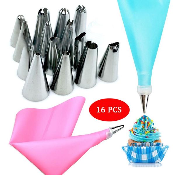 

baking & pastry tools 16-piece cake decorating bag set with 14 stainless steel mouth converter diy essential