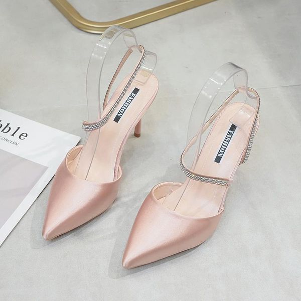 

dress shoes spring pumps fashion rhinestones diamond beaded super high thin heeled pointed toe slingbacks buckle women u22-20, Black