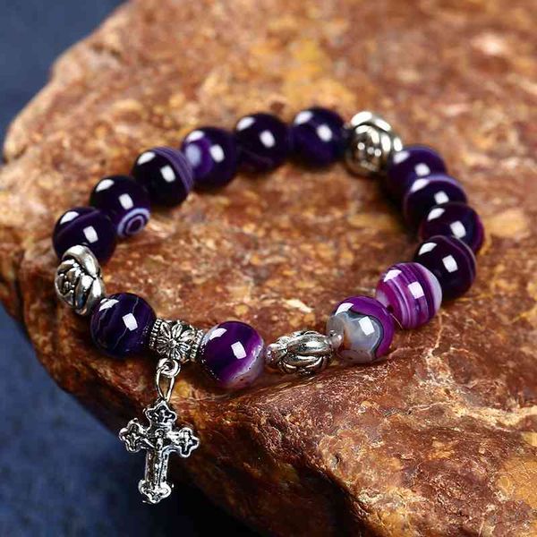 

cross purple beads agate bracelets versatile jewelry, Black