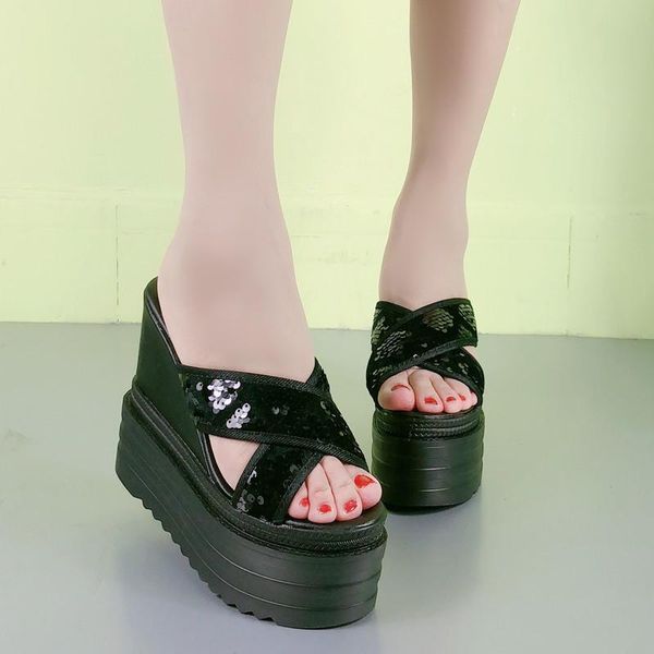 

women high heel summer shoes peep toe sandals wedges platform slides slingback sandal, Black