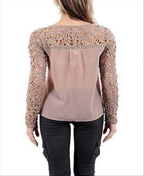

long sleeve spring chiffon womens shirt hollow out lace blusas plus size  xxl, White