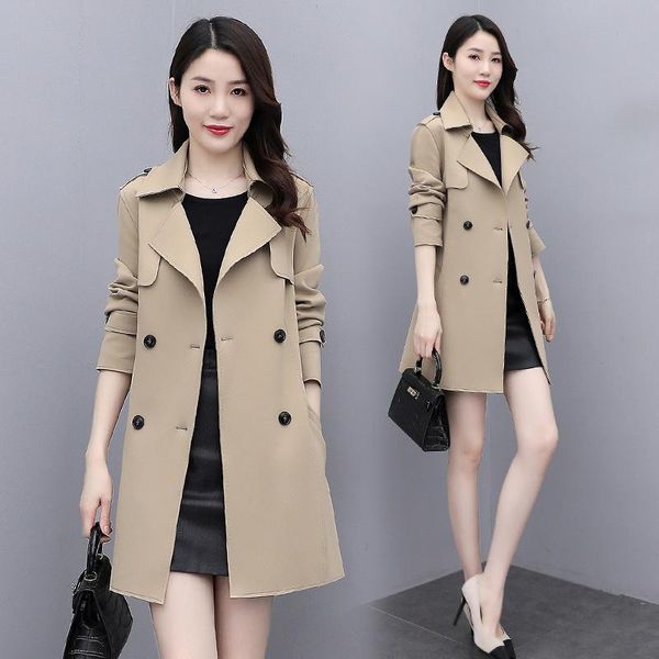 

women's trench coats coat mid-length short and small stature 2021spring autumn gentle, Tan;black