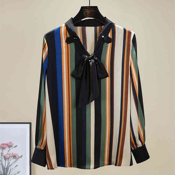 

women's blouses & shirts 2021 chic spring ol v-neck stripe fashionable girly chiffon a710, White