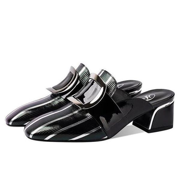 

outer wear thick heel womens slippers summer women slides bottom fashion casual large size shoes women's platform, Black