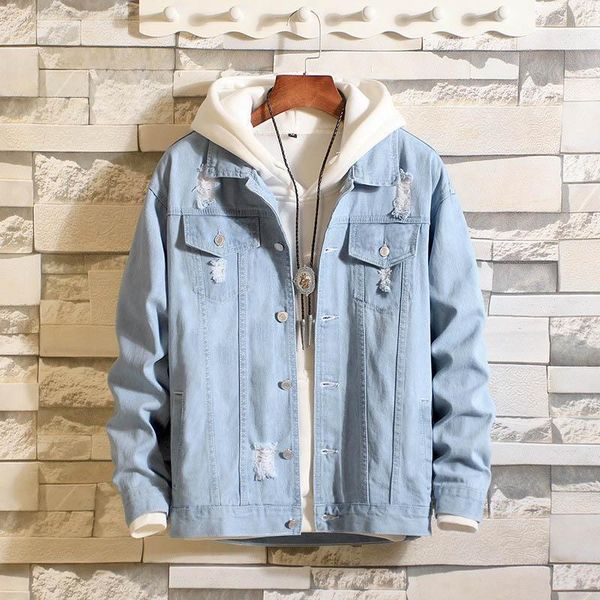 

men's ripped hole autumn winter washed denim jacket male trendy korean students slim handsome casual coat jacket1, Black;brown