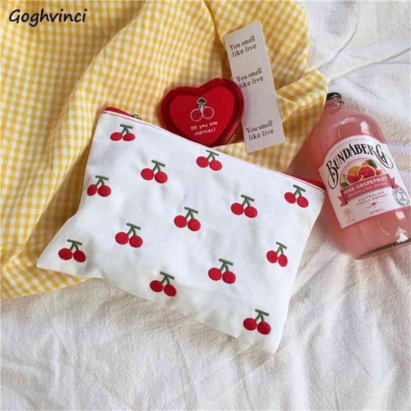 

cosmetic cherry embroidery zipper bag lipstick ins kawaii retro girls canvas makeup case storage neceser cute ulzzang