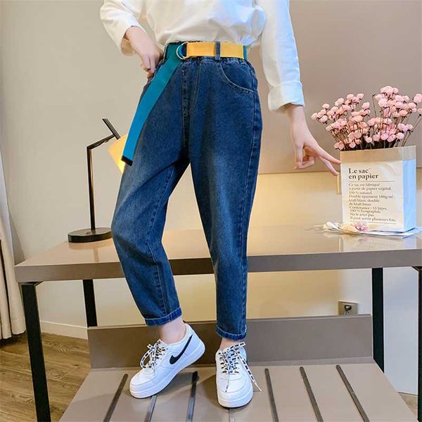 

winter girls jeans warm velvet thicken harem denim pants with belt kids trousers 4 5 6 7 8 9 10 11 12 years clothes autumn, Blue