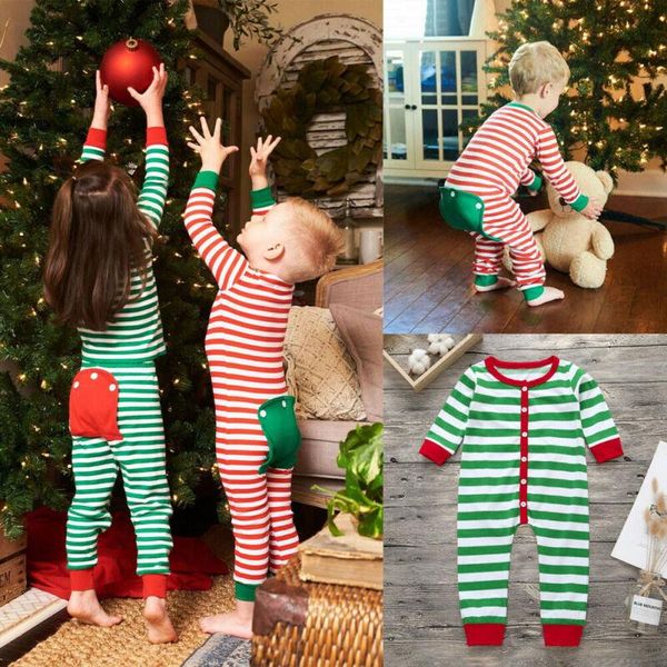 

jumpsuits christmas toddler baby girls boys romper jumpsuit striped long sleeve xmas pajamas homewear outfit baby's clothing 6m-3t, Blue
