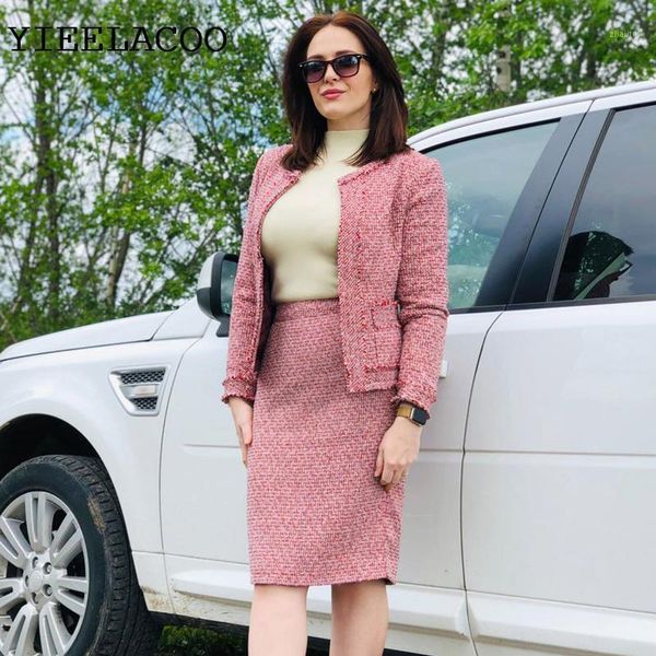 

professional suit tweed jacket + skirt red spring / autumn women's business ladies 2 piece suit(skirt slit) two dress, White