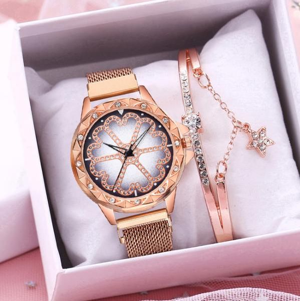 

wristwatches women magnet buckle flower bracelet set luxury ladies rhinestone quartz watch relogio feminino, Slivery;brown