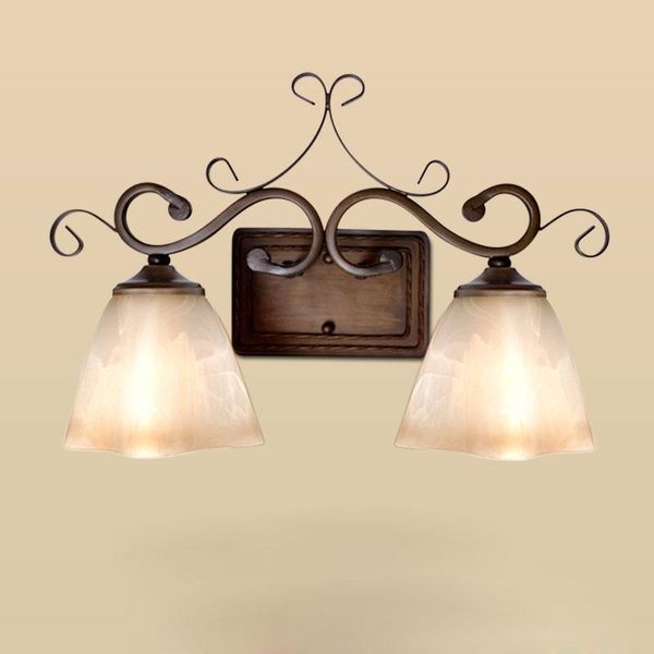 

european wall lamp american country living room background bedroom bedside retro wrought iron three mirror lamps