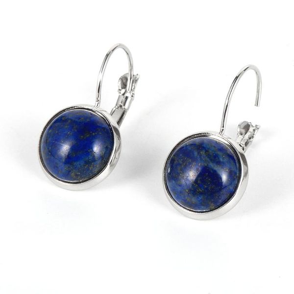 

dangle & chandelier women natural gem stone french earring hook 12mm charm lapis lazuli crystal stud 2021 fashion jewelry earrings, Silver