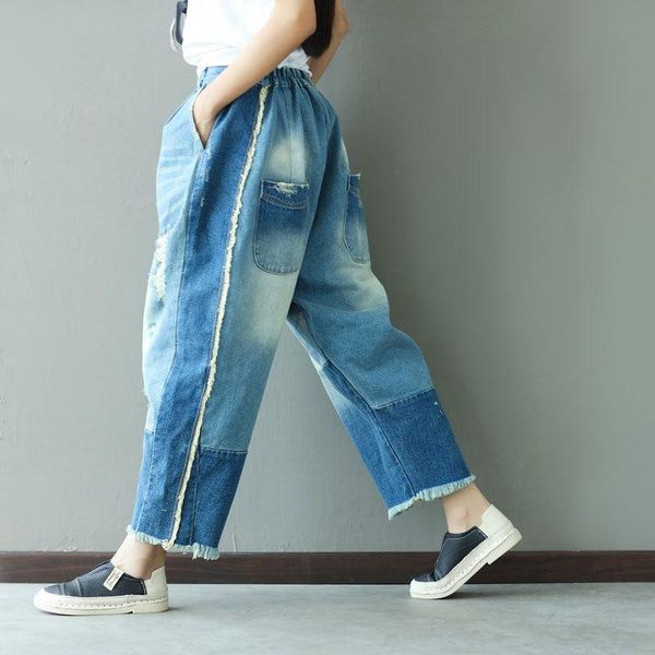 

women's jeans boyfriend harem trousers casual girl loose fit vintage denim pants low waist women vaqueros, Blue