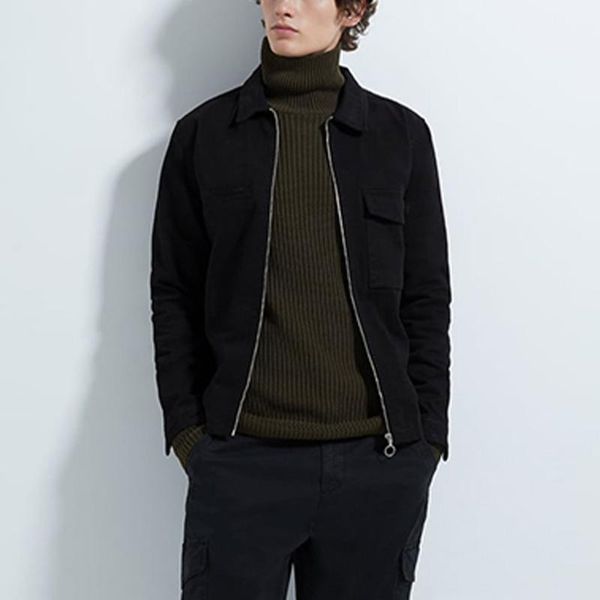

men's jackets bmurhmza 2021 fashion black lapel pocket leisure jacket coat vintage long sleeve zipped shirt outerwear chic, Black;brown