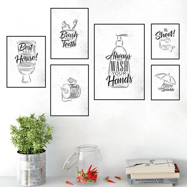 

paintings toilet paper wall art canvas painting umbrella prints toothpaste poster black white print wash hands pictures bathroom decor